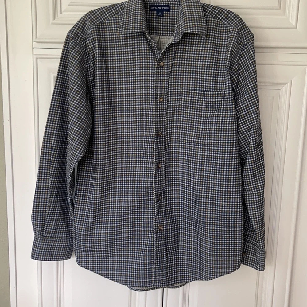 John Ashford Long Sleeve Soft checkered Casual Dress Shirt Men sz M - Picture 3 of 11